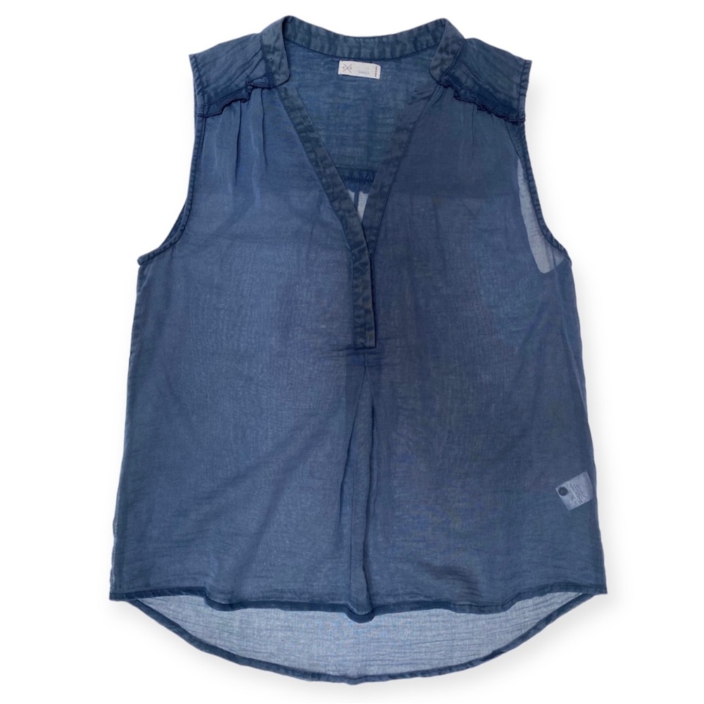 Gentle Fawn Sheer Cotton Sleeveless Blue Top Flowy V Neck Lightweight Ruffle